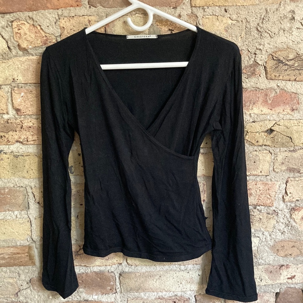 🖤essential faux wrap sexy long sleeve v neck